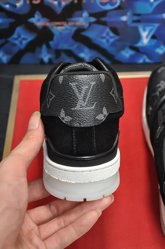 Louis Vuitton LV Trainer Black White Monogram Leather Suede Accents Lifestyle Sneakers 2