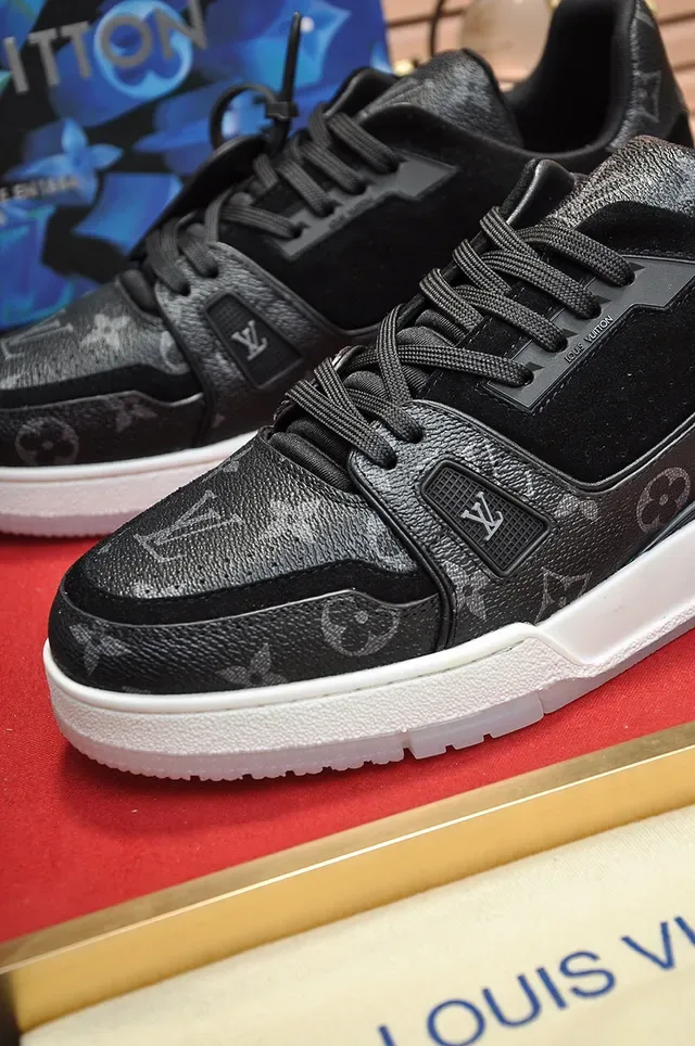 Louis Vuitton LV Trainer Black White Monogram Leather Suede Accents Lifestyle Sneakers 3