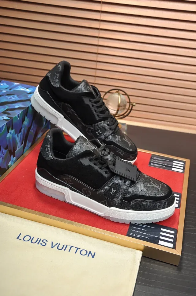 Louis Vuitton LV Trainer Black White Monogram Leather Suede Accents Lifestyle Sneakers 5