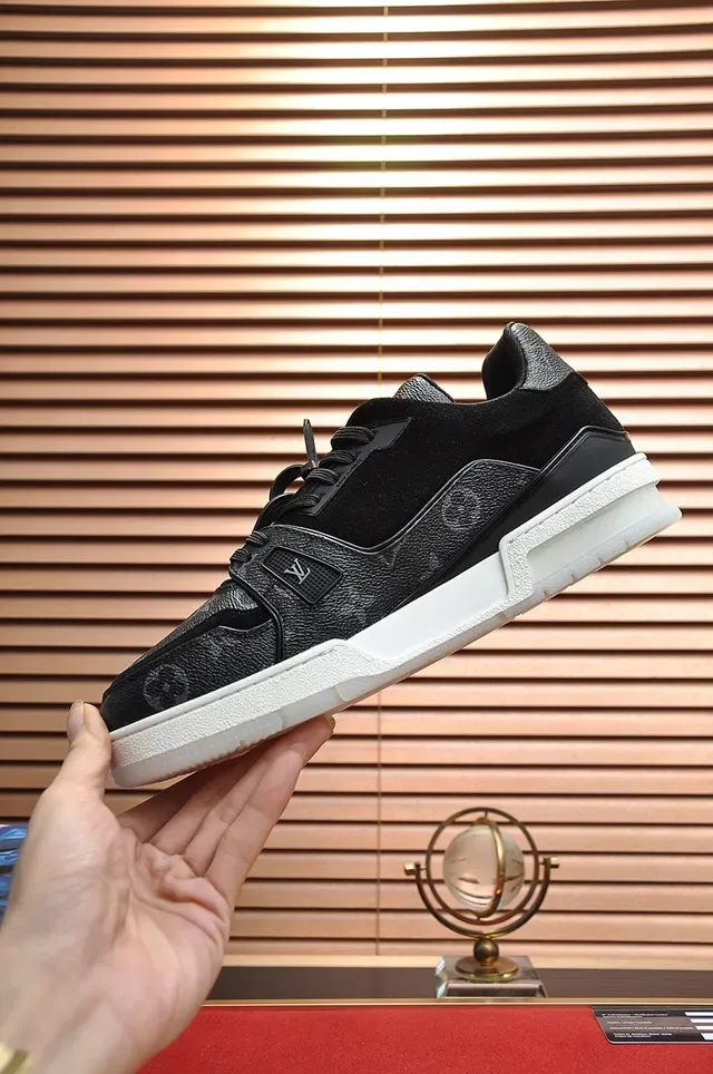 Louis Vuitton LV Trainer Black White Monogram Leather Suede Accents Lifestyle Sneakers 6