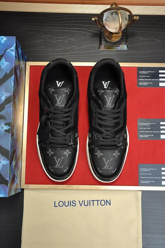 Louis Vuitton LV Trainer Black White Monogram Leather Suede Accents Lifestyle Sneakers 9