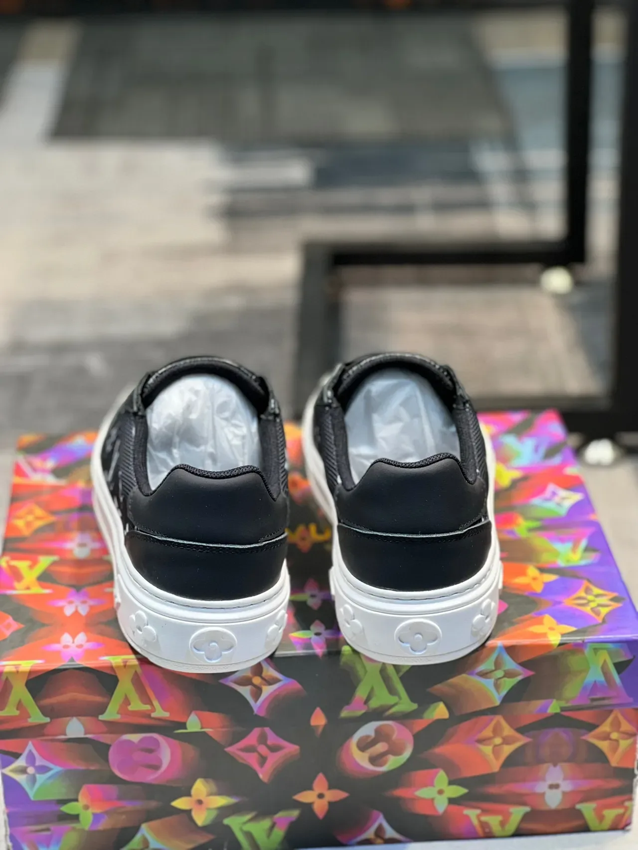 Louis Vuitton LV Trainer Black White Monogram-Printed Mesh And Leather Upper Platform Sole Lifestyle Sneakers 2