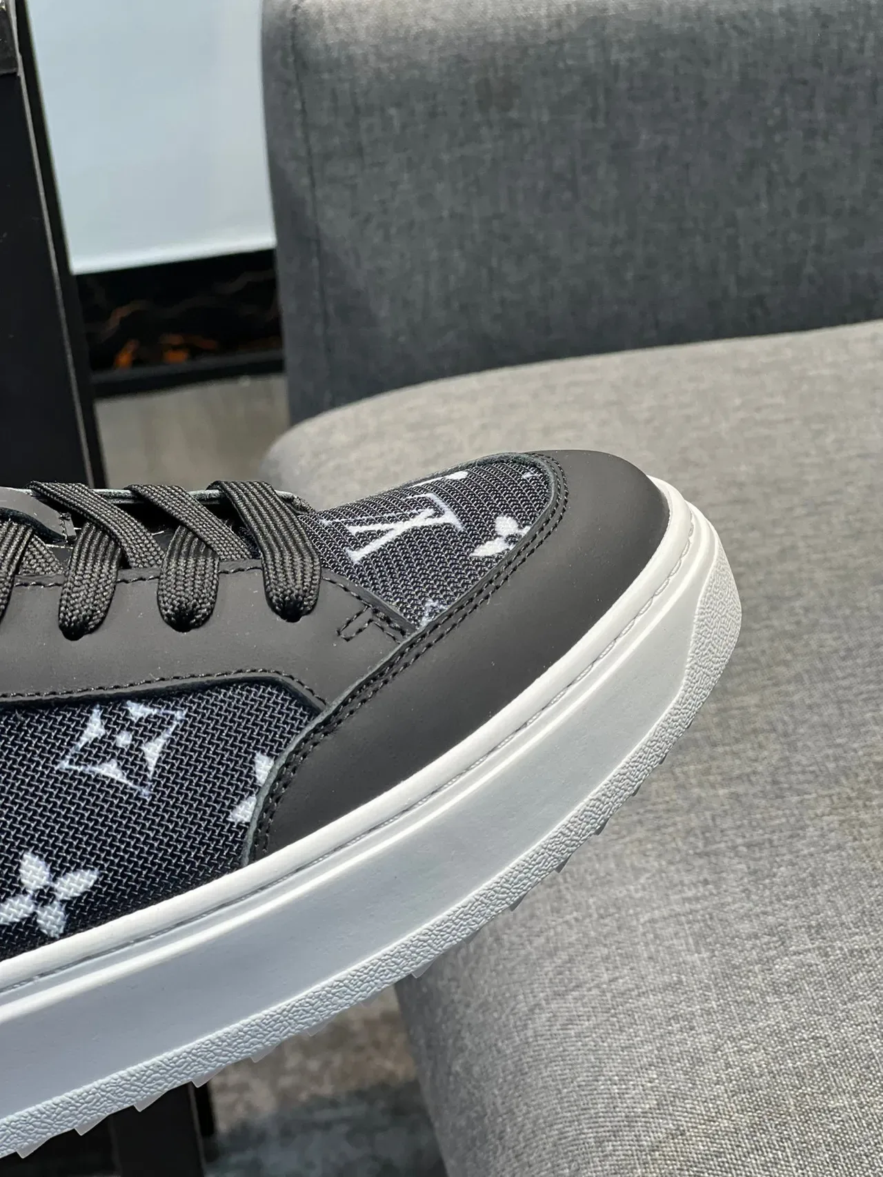 Louis Vuitton LV Trainer Black White Monogram-Printed Mesh And Leather Upper Platform Sole Lifestyle Sneakers 3
