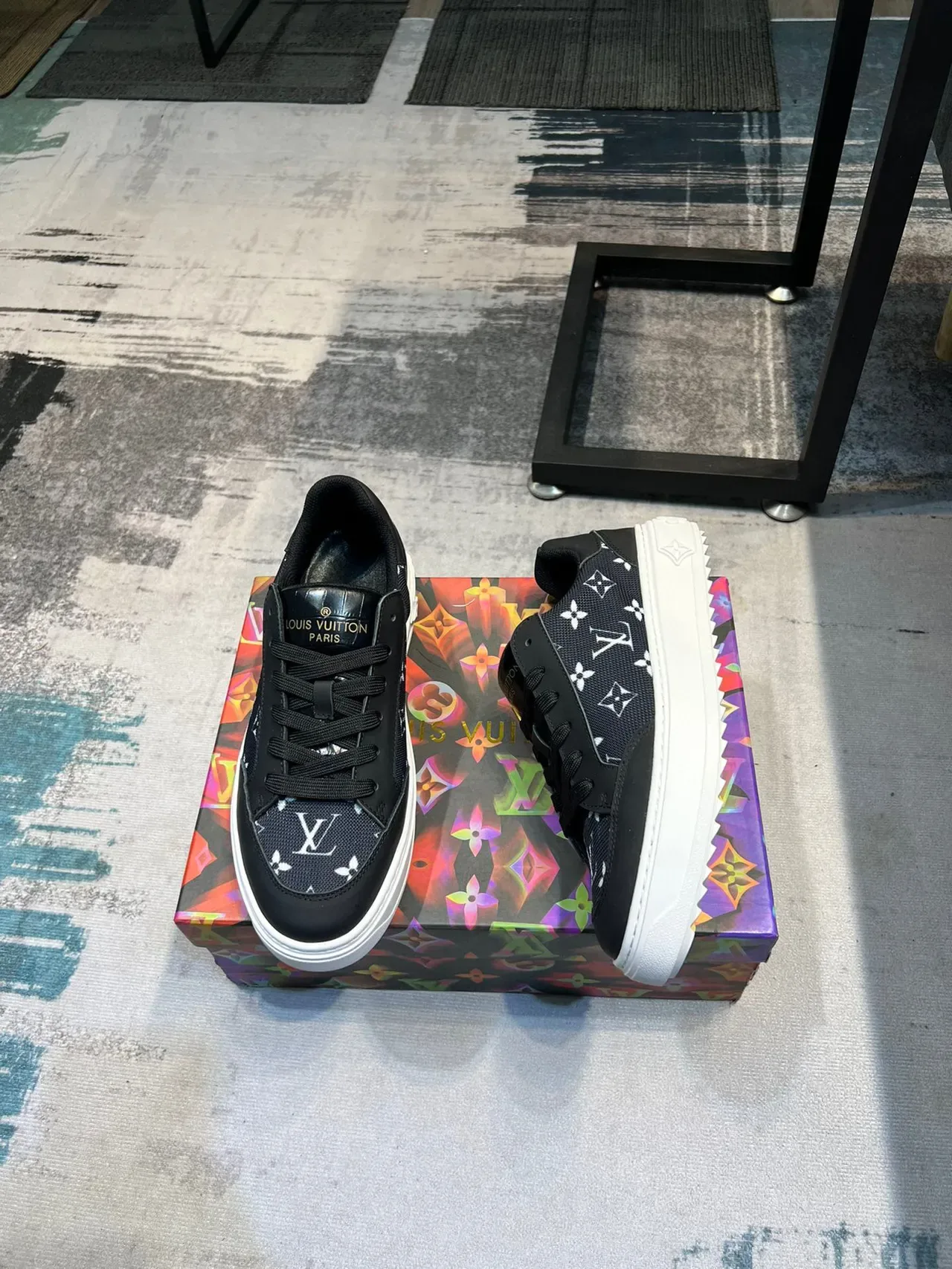 Louis Vuitton LV Trainer Black White Monogram-Printed Mesh And Leather Upper Platform Sole Lifestyle Sneakers 4