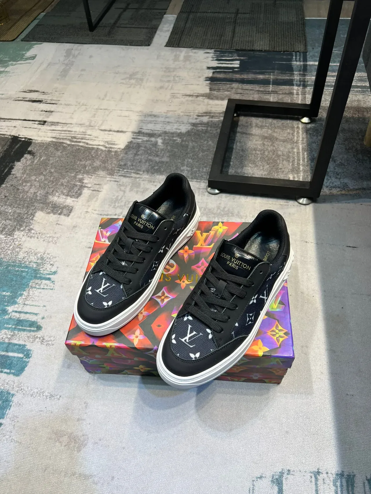 Louis Vuitton LV Trainer Black White Monogram-Printed Mesh And Leather Upper Platform Sole Lifestyle Sneakers 5