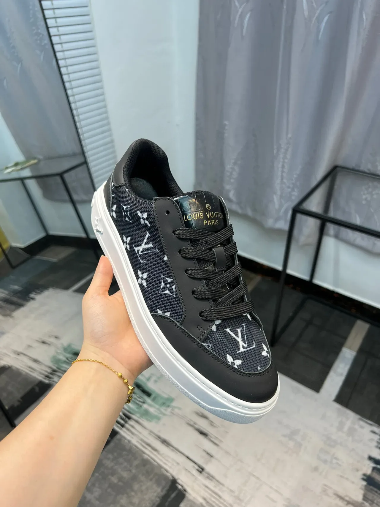 Louis Vuitton LV Trainer Black White Monogram-Printed Mesh And Leather Upper Platform Sole Lifestyle Sneakers 6