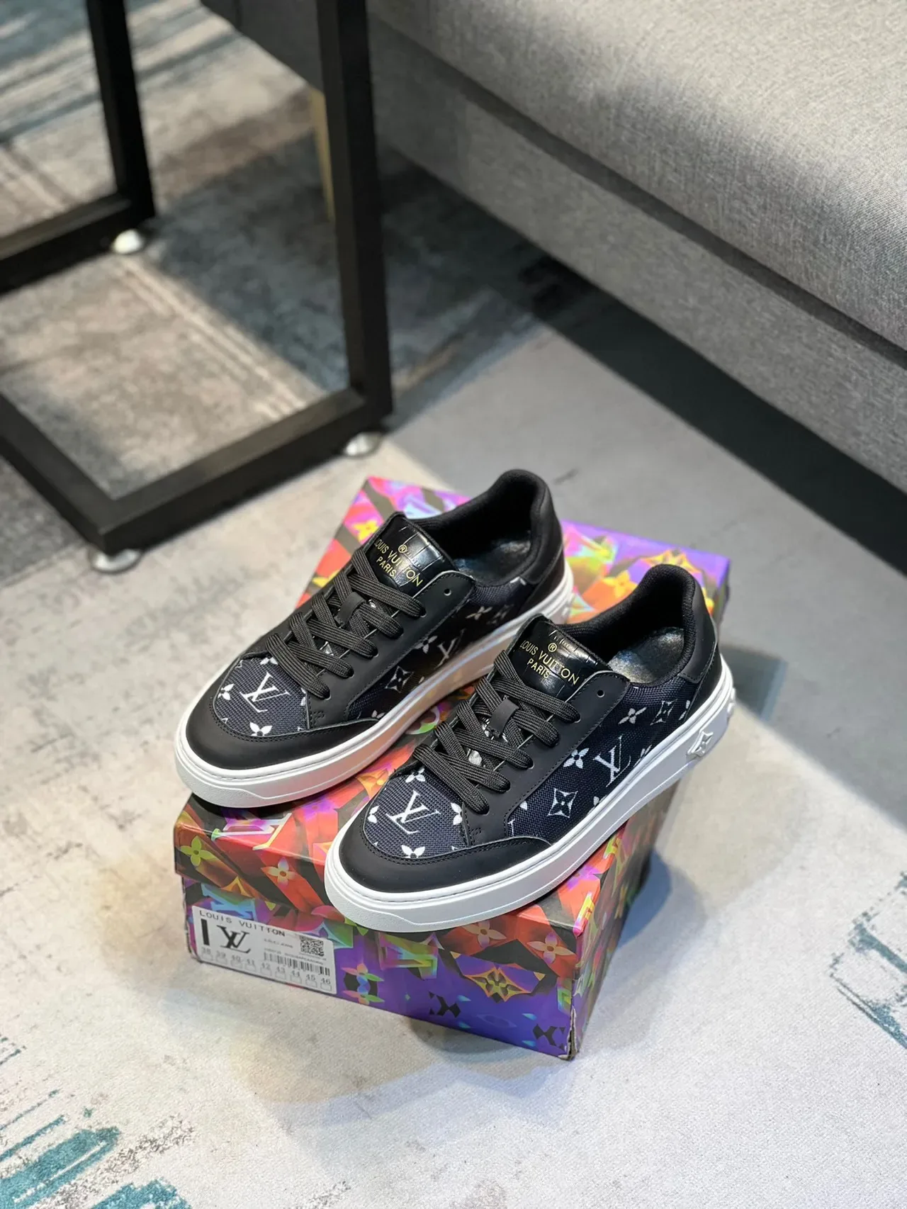 Louis Vuitton LV Trainer Black White Monogram-Printed Mesh And Leather Upper Platform Sole Lifestyle Sneakers 7