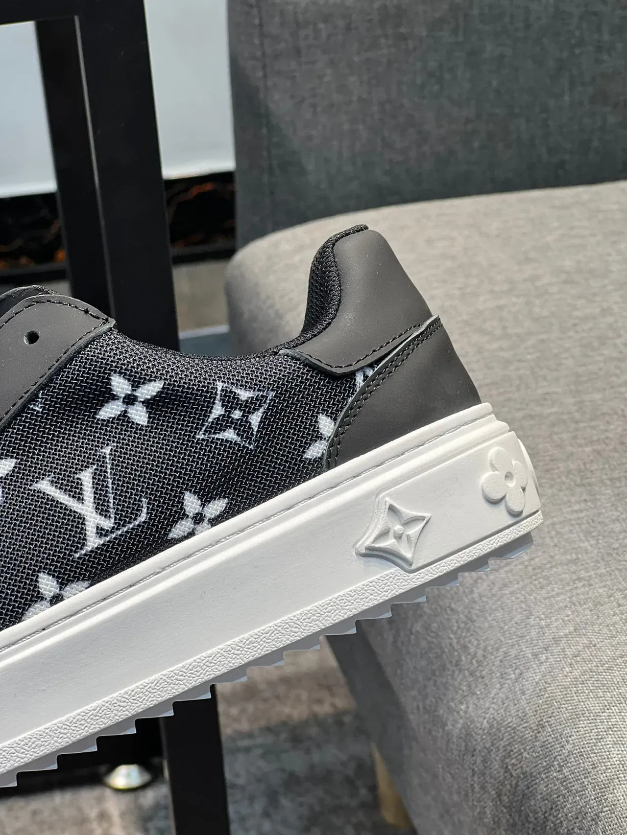 Louis Vuitton LV Trainer Black White Monogram-Printed Mesh And Leather Upper Platform Sole Lifestyle Sneakers 8