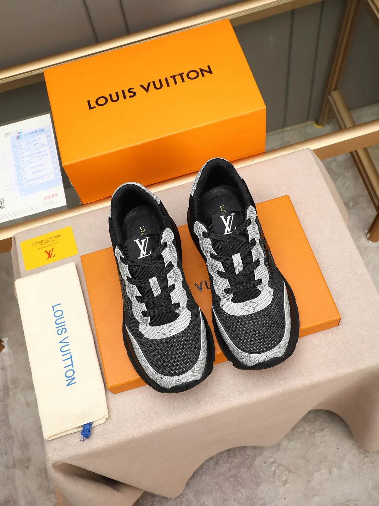 Louis Vuitton LV Trainer Black White Monogrammed Textile Mesh Overlay Chunky Sneakers 2