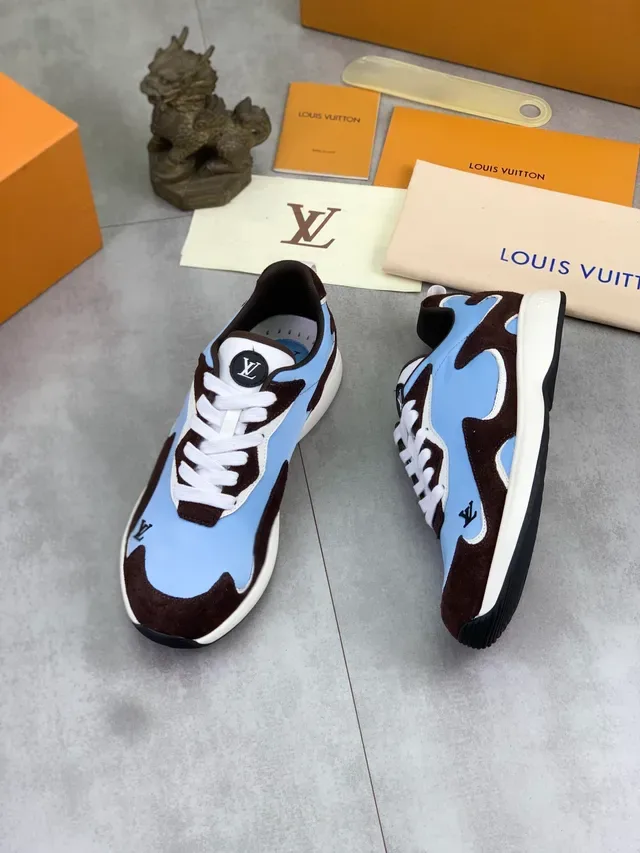 Louis Vuitton LV Trainer Blue Brown Asymmetrical Panel Construction Mixed Textile And Suede Lifestyle Sneakers 5