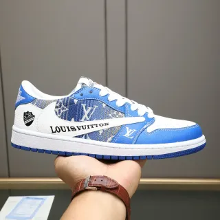Louis Vuitton LV Trainer Bleu Blanc Low-Top Silhouette de Basketball Impression Monogramme Couverture Textile Sneakers Lifestyle