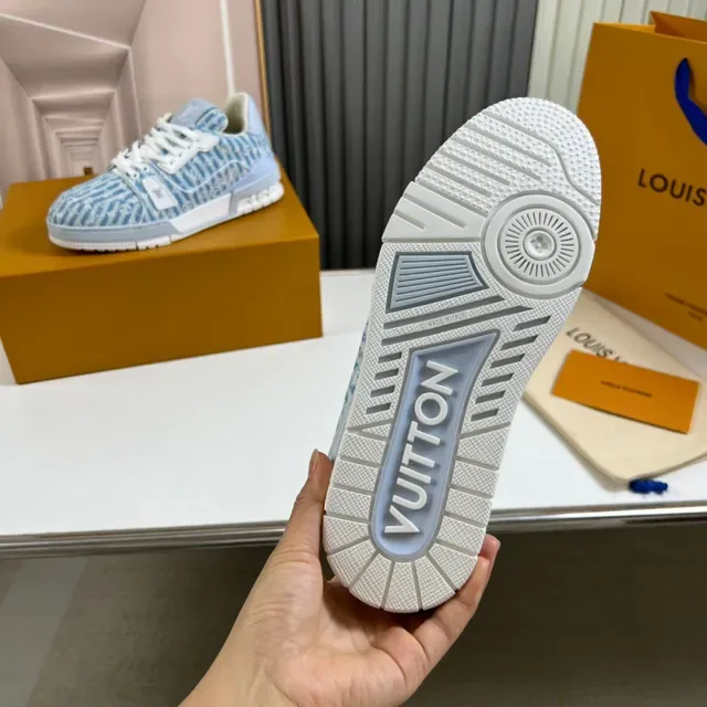 Louis Vuitton LV Trainer Blue White Striped Monogram Canvas Chunky Sculpted Midsole Lifestyle Sneakers 2