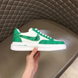 Louis Vuitton LV Trainer Verde Branco Monograma-Impressão Têxtil Solado Plataforma Sneakers Lifestyle