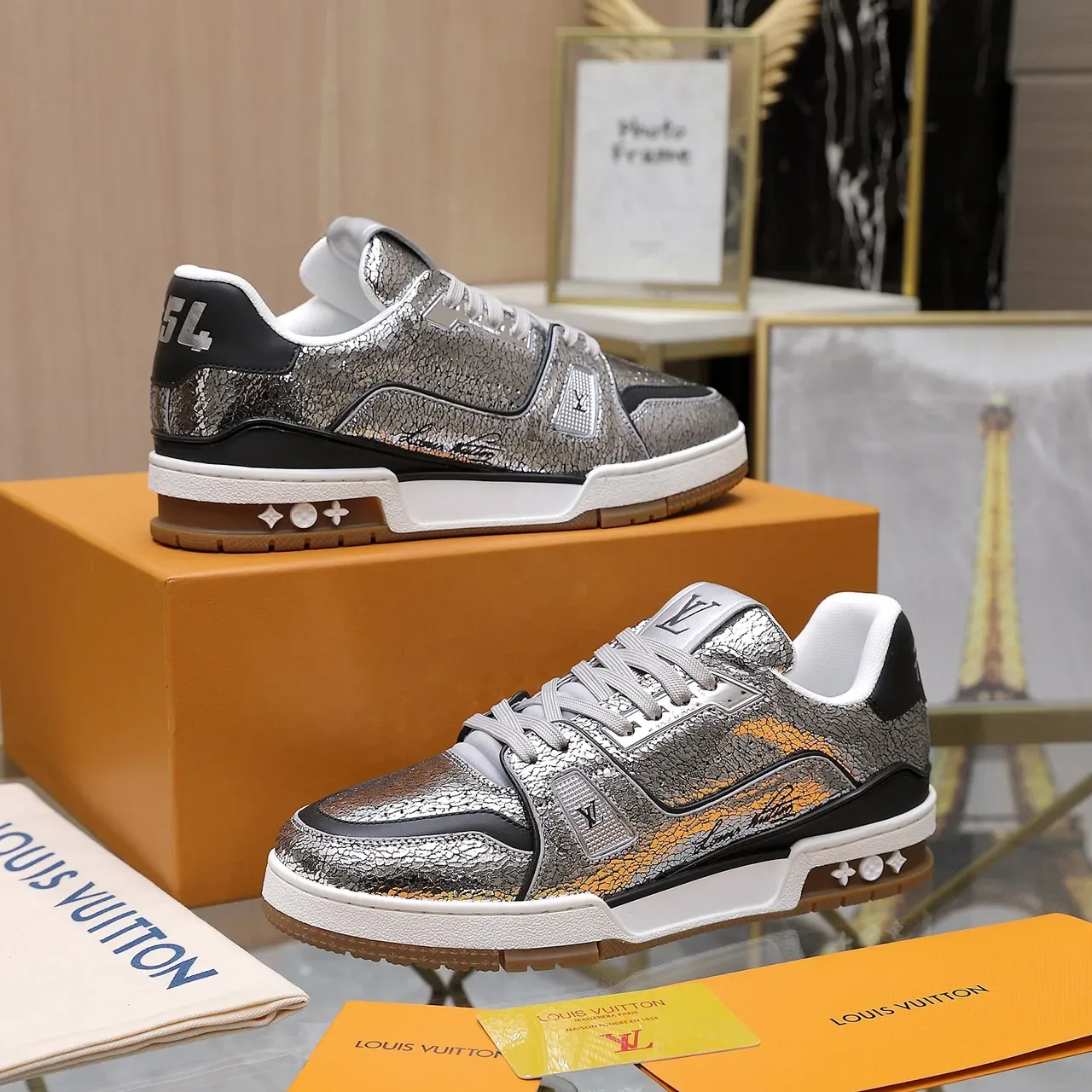 Louis Vuitton LV Trainer Metallic Silver Black Lifestyle Sneakers 2