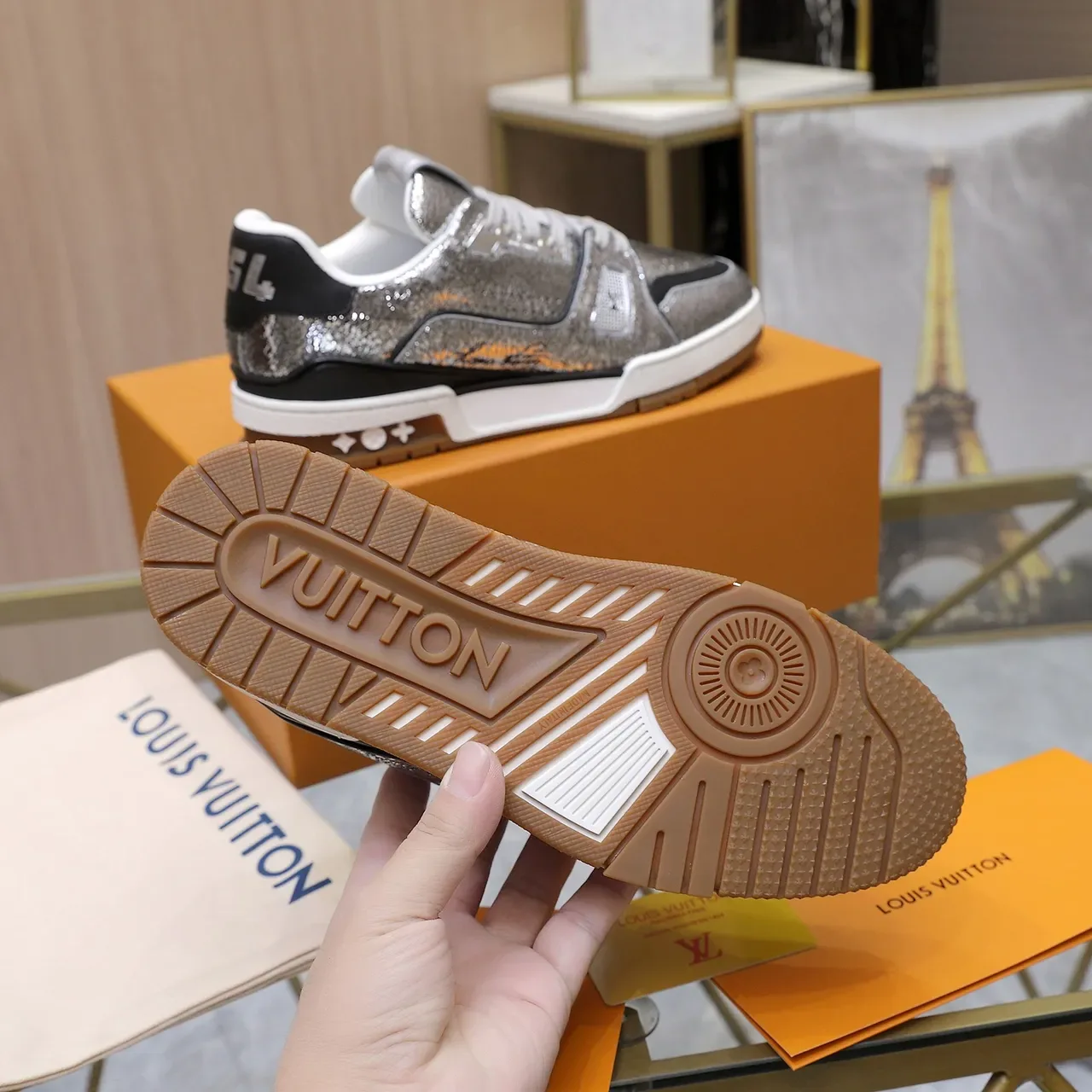 Louis Vuitton LV Trainer Metallic Silver Black Lifestyle Sneakers 3