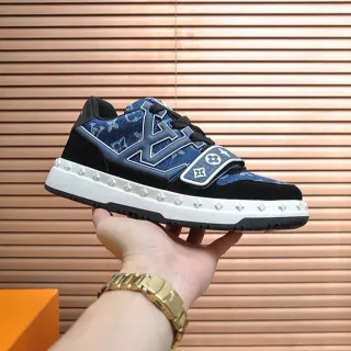 Louis Vuitton LV Trainer Navy Black Monogram Canvas Suede Overlays Zapatillas lifestyle