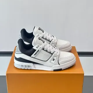 Louis Vuitton LV Trainer Branco Preto Couro Estruturado Superior Alça Diagonal Branded Lifestyle Sneakers
