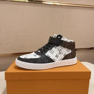 Louis Vuitton LV Trainer Branco Marrom Tênis lifestyle de cano alto com monograma em mesh