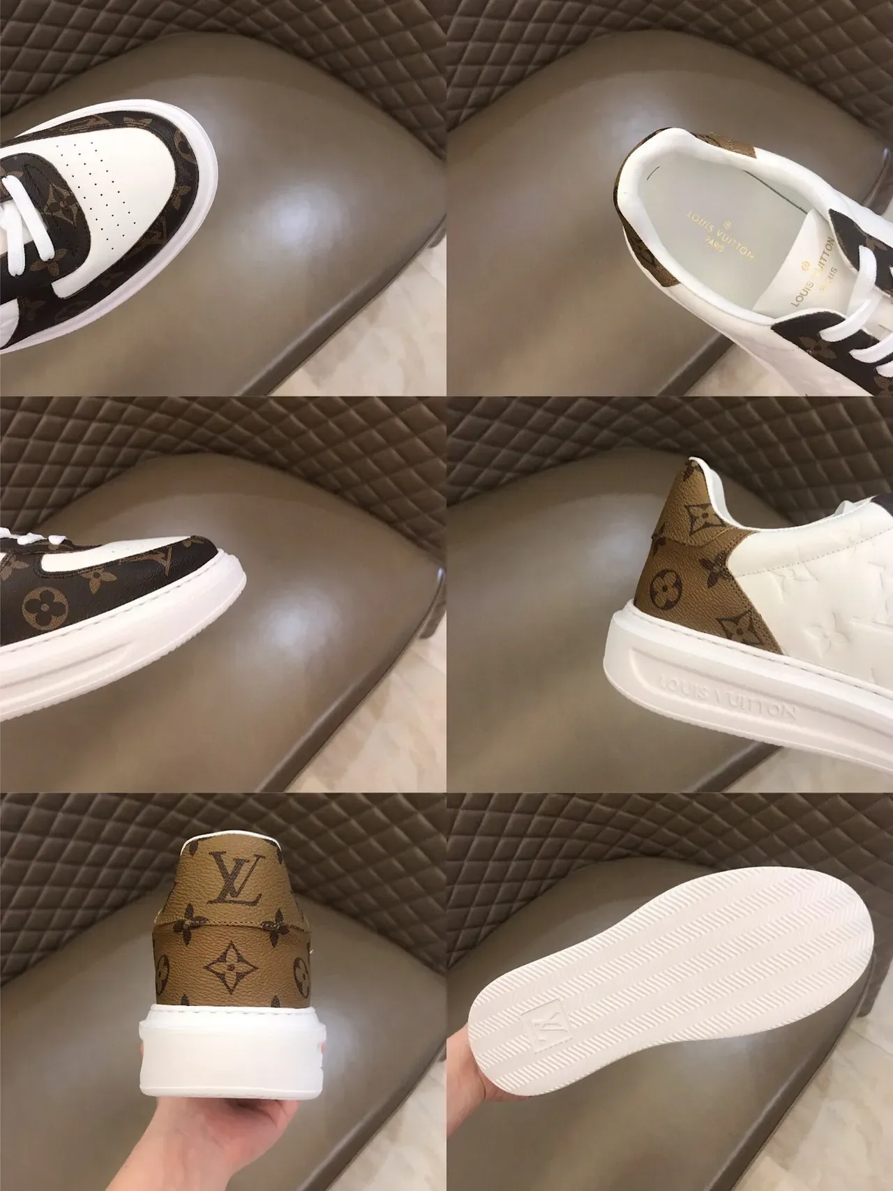 Louis Vuitton LV Trainer White Brown Monogram Canvas Embossed Leather Lifestyle Sneakers 2