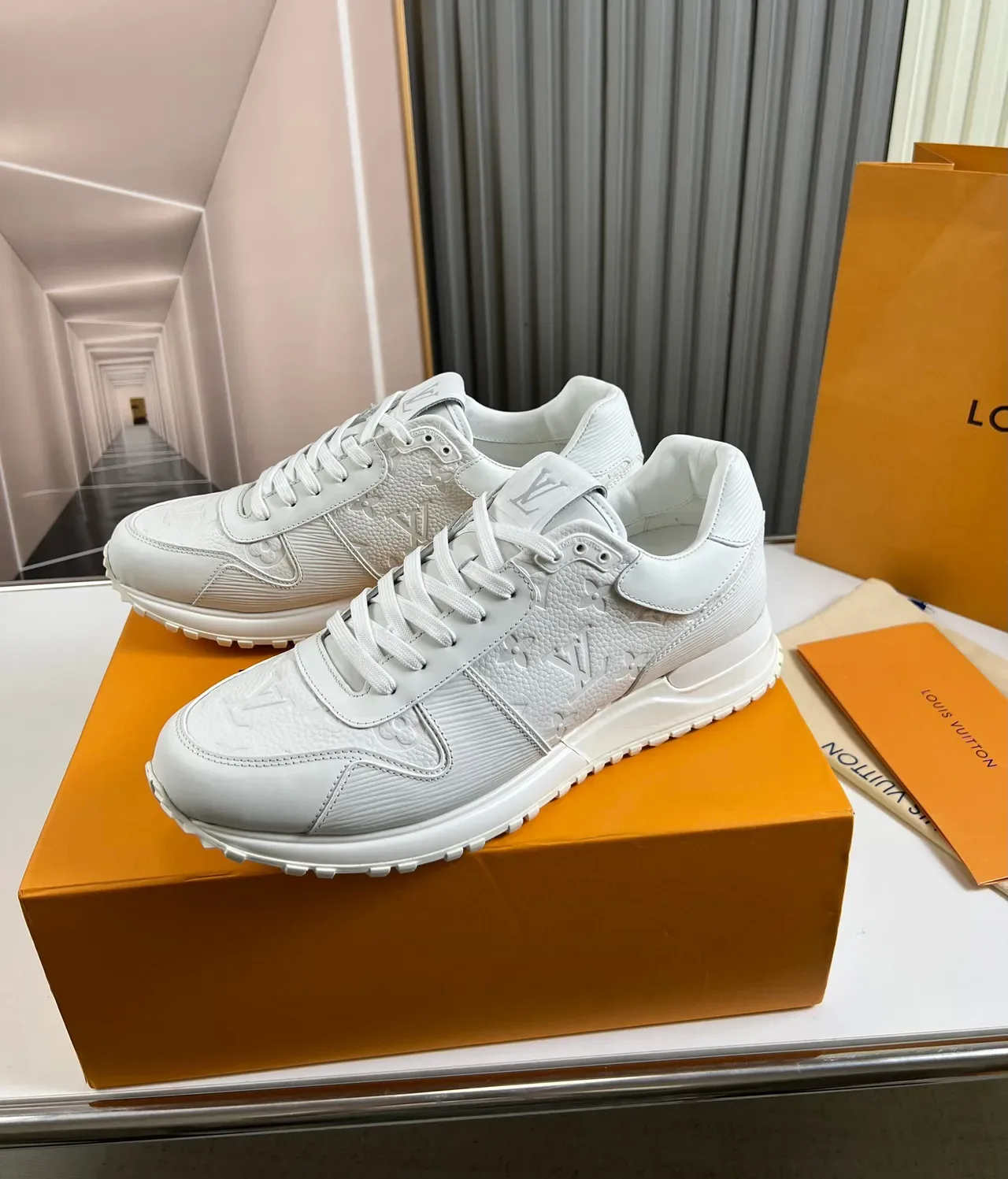 Louis Vuitton LV Trainer White Embossed Monogram Leather Ribbed Side Panels Lifestyle Sneakers 8