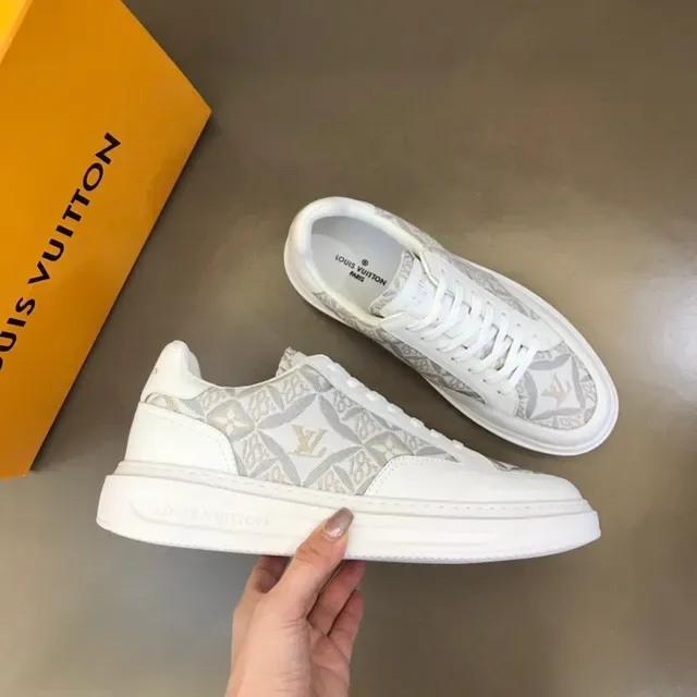 路易威登 LV 训练鞋 白色灰色 印花侧面板 光滑皮革覆盖 生活方式运动鞋 6