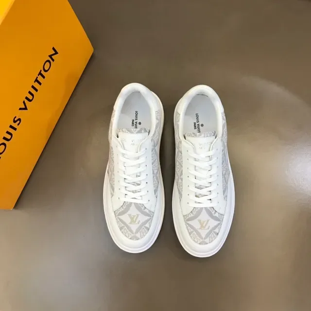 路易威登 LV 训练鞋 白色灰色 印花侧面板 光滑皮革覆盖 生活方式运动鞋 8