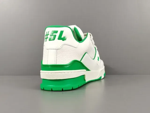 Louis Vuitton LV Trainer Tênis Lifestyle Branco Verde Couro Superior Costuras Contrastantes E Acentos 14