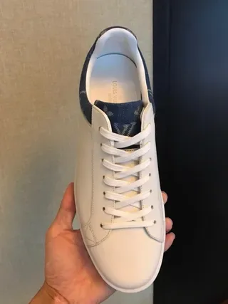 Louis Vuitton LV Trainer White Navy Leather Upper Monogrammed Denim Heel Tab Lifestyle Sneakers 3