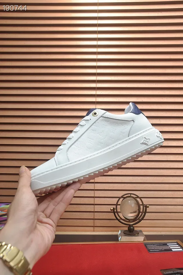 Louis Vuitton LV Trainer White Navy Low-Top Monogram-Embossed Leather Lifestyle Sneakers 5