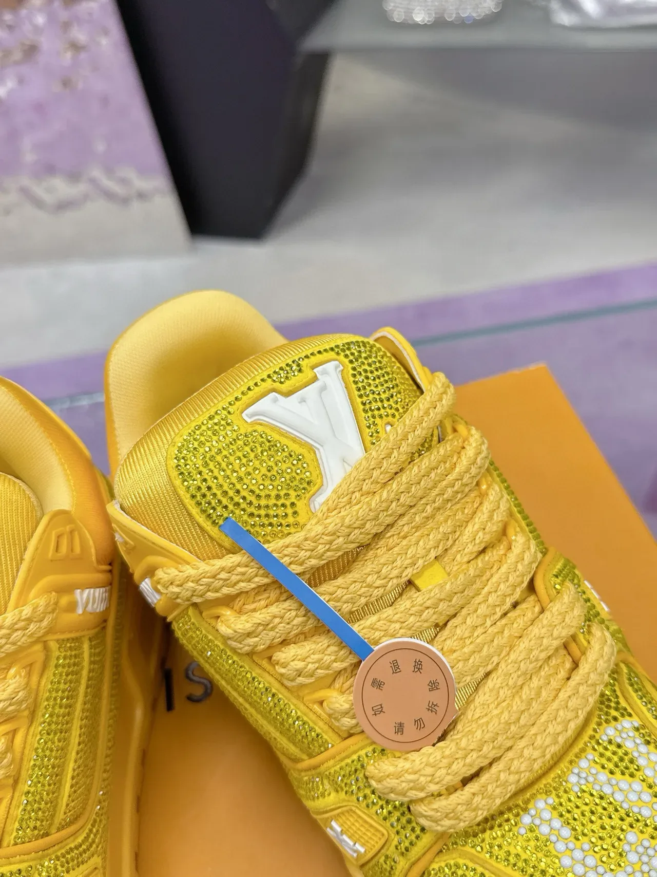 Louis Vuitton LV Trainer 黄色白色 水晶-镶嵌 网状绳-系带 生活方式运动鞋 8