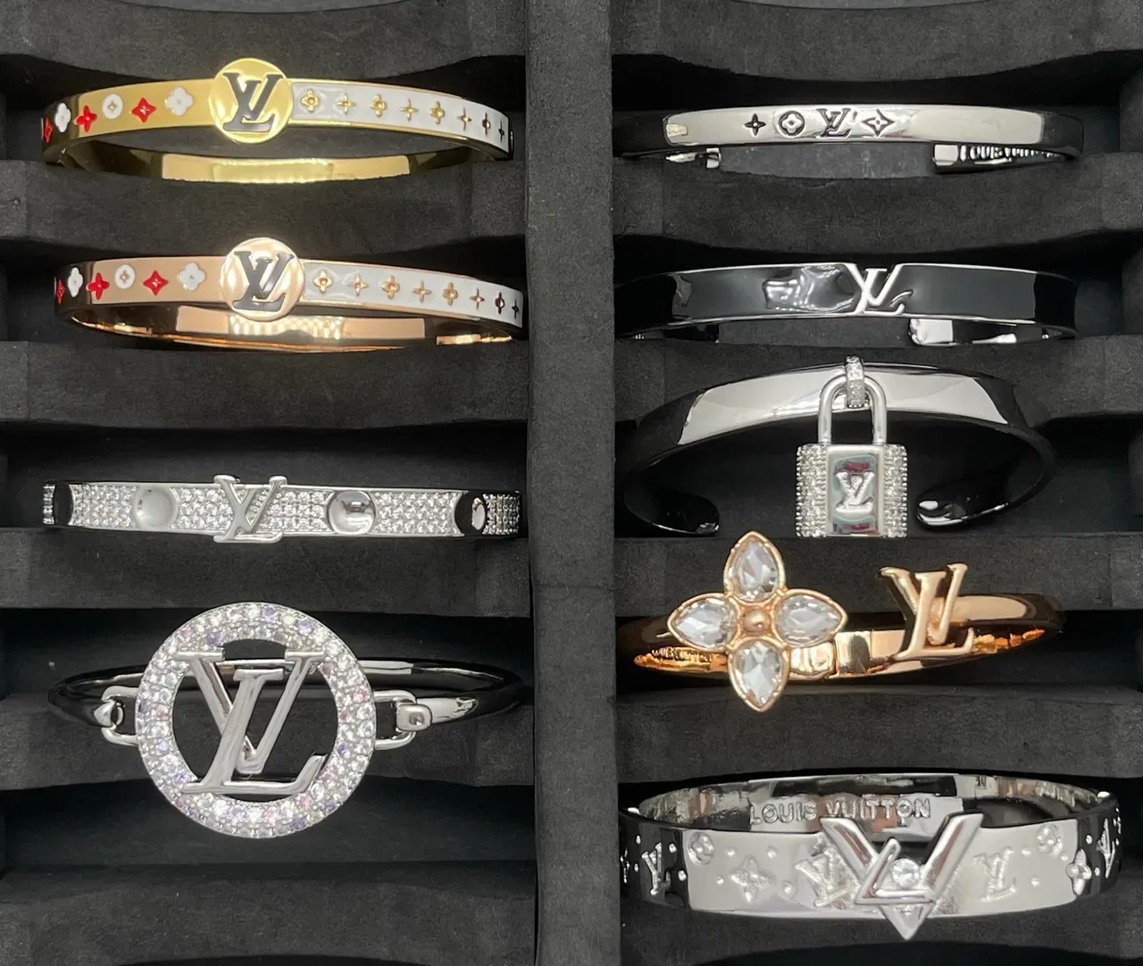 Louis Vuitton Monogram and Floral Bangle Gold Silver Motif Bracelet 3