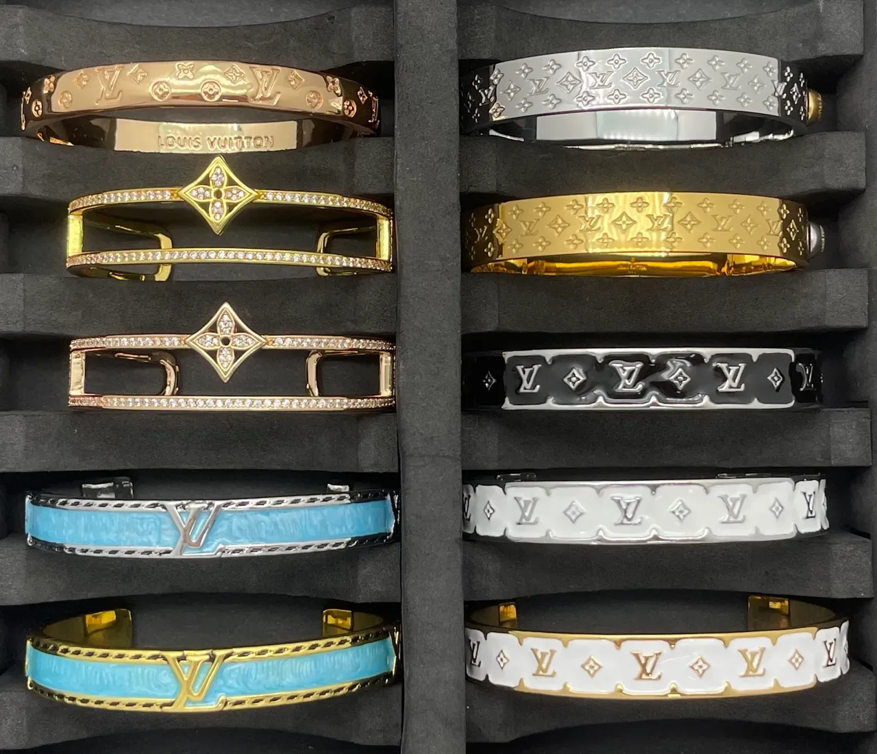 Louis Vuitton Monogram and Floral Bangle Gold Silver Motif Bracelet 5