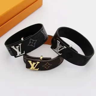 Louis Vuitton Monogram and Leather Wide LV Buckle Bracelets