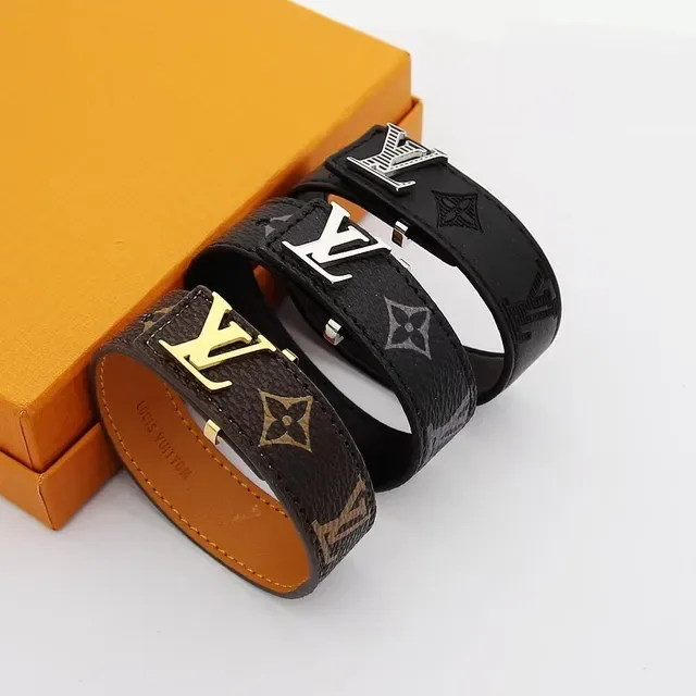 Louis Vuitton Monogram and Leather Wide LV Buckle Bracelets 2
