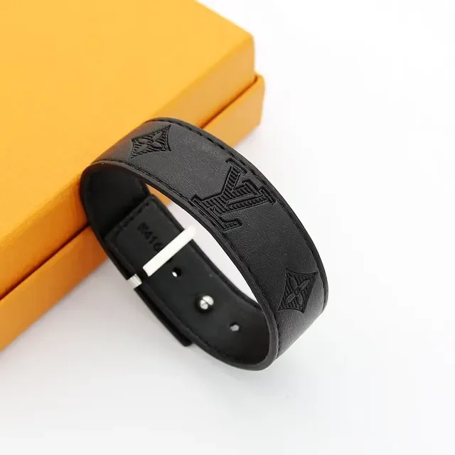Louis Vuitton Monogram and Leather Wide LV Buckle Bracelets 3