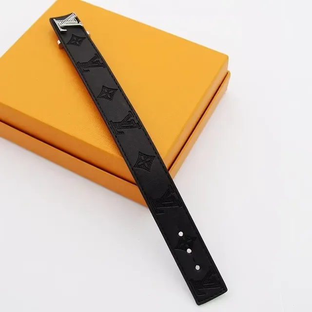 Louis Vuitton Monogram and Leather Wide LV Buckle Bracelets 6