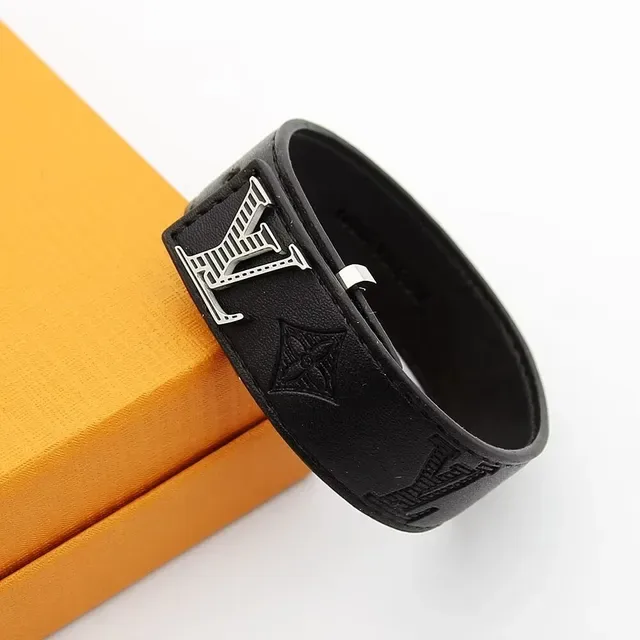 Louis Vuitton Monogram and Leather Wide LV Buckle Bracelets 8