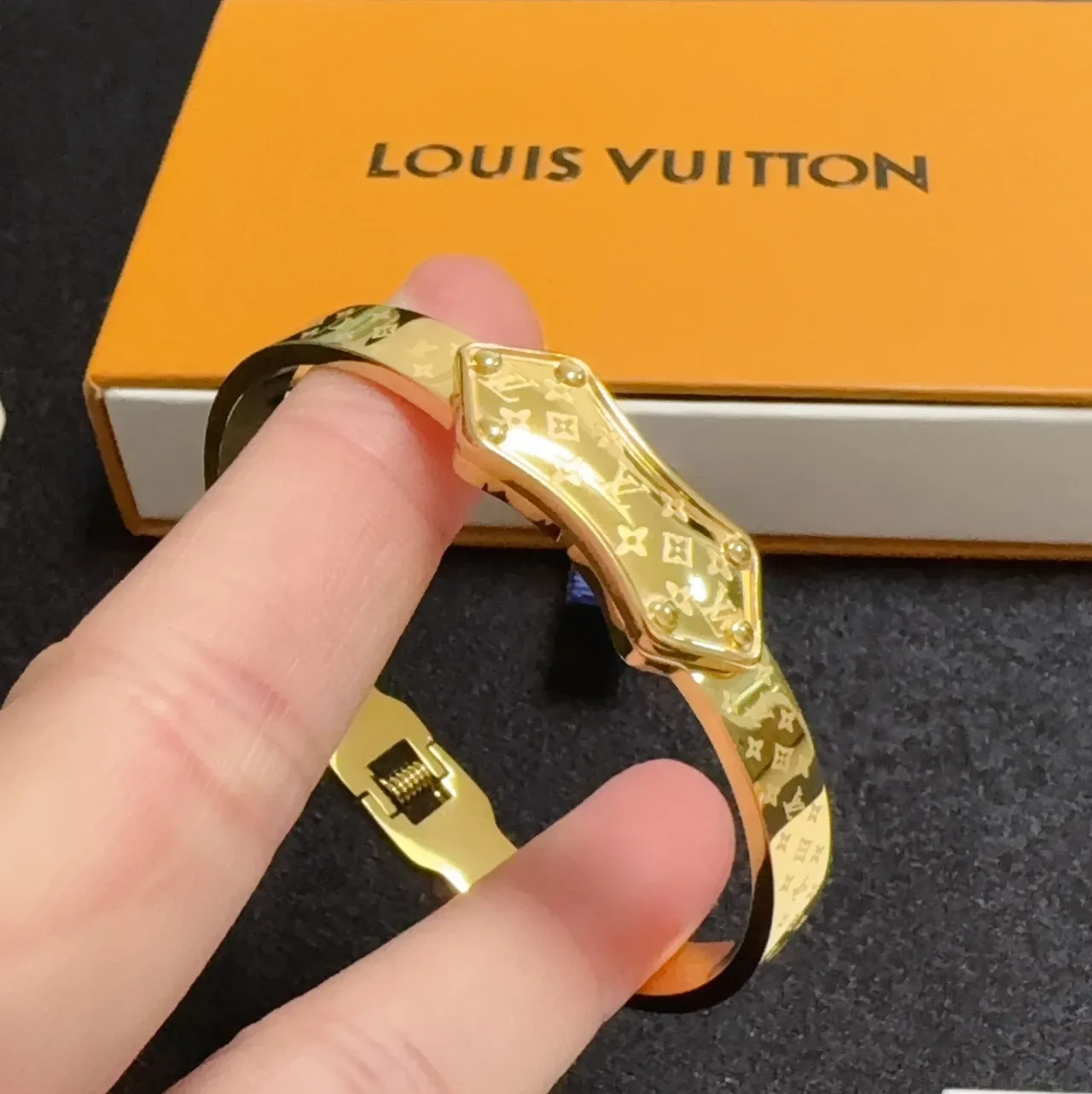 Louis Vuitton Monogram Bangle Gold-Tone Metal Bracelet 3