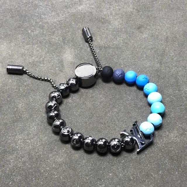 Louis Vuitton Monogram Beads سوار أسود أزرق 4
