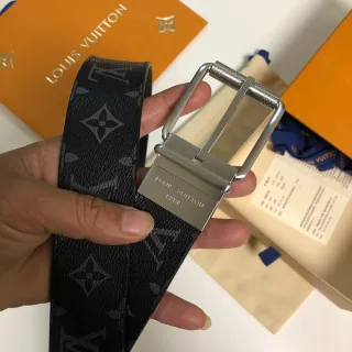 लुई विटन Monogram बेल्ट काला चांदी कैनवास रिवर्सिबल बकिल चमड़े का बेल्ट