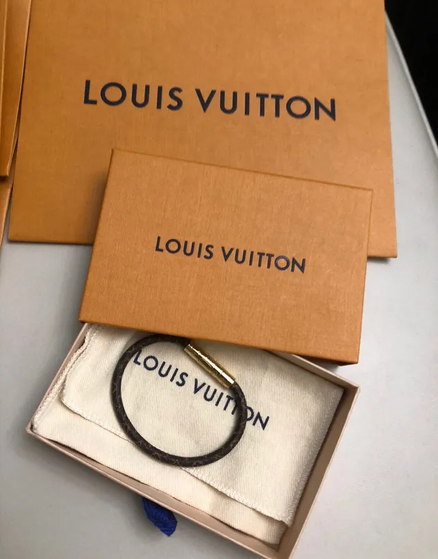 Louis Vuitton Monogram Bracelet Brown Gold Leather Cylindrical Clasp Bracelet 2