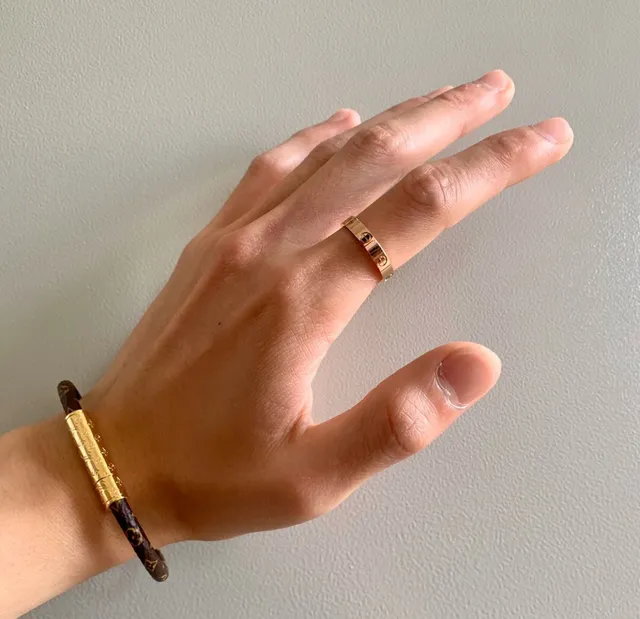Louis Vuitton Monogram Bracelet Brown Gold Leather Cylindrical Clasp Bracelet 3
