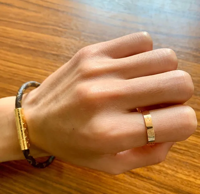 Louis Vuitton Monogram Bracelet Brown Gold Leather Cylindrical Clasp Bracelet 4