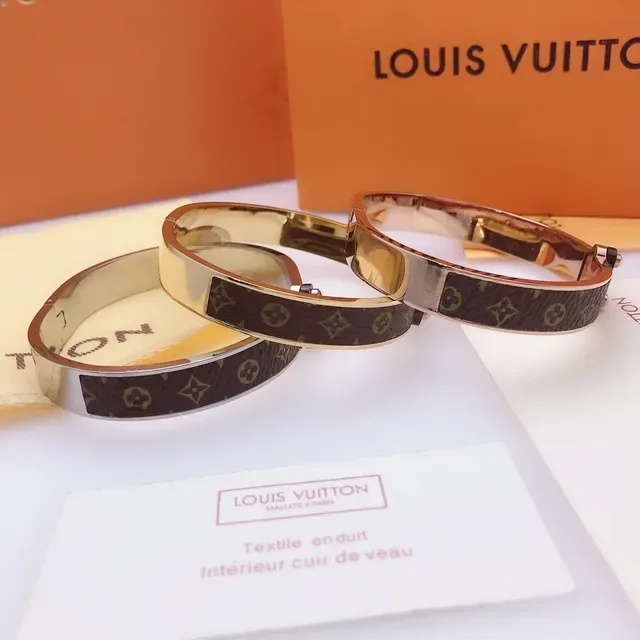 Louis Vuitton Monogram Canvas Bangle Brown Gold Rose Metal Bracelet 5