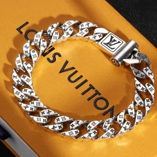 Louis Vuitton Monogram Cadena Pulsera Metal Tono Plateado