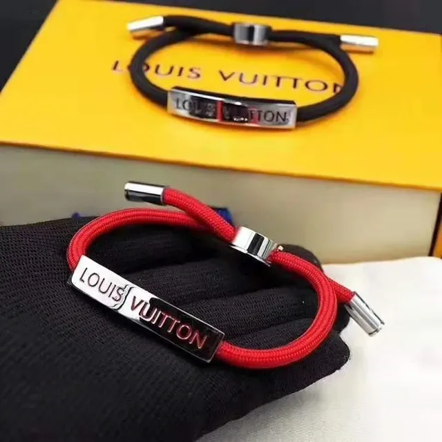 Louis Vuitton Monogram Cord Bracelet Black and Red Braided Bracelets 3