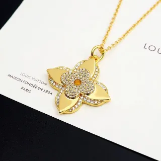Louis Vuitton Monogram زهرة ذهبي اللون Pavé كريستال قلادة