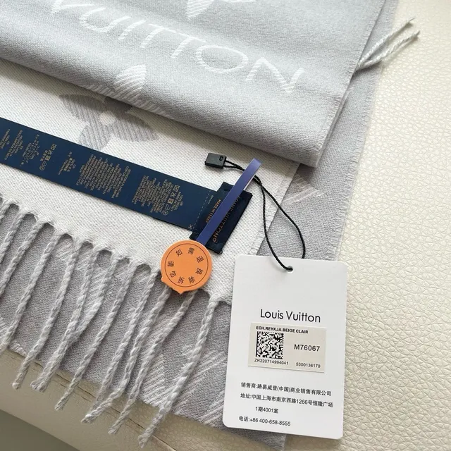 Louis Vuitton Monogram ग्रे सफेद फ्रिंज Cashmere स्कार्फ 3