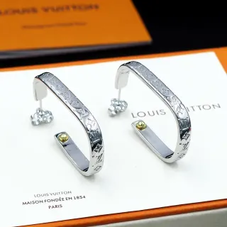 Brincos de aro Louis Vuitton Monogram prata e ouro com bisagra