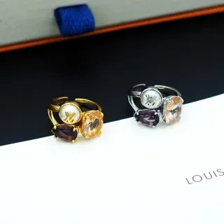 路易威登 LV 花押字 黄金/银色 三石 LV Cabochon 宝石戒指
